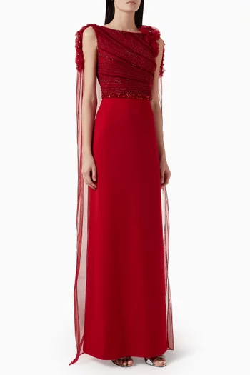 Embellished Cape-style Gown