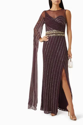 Embellished Mesh Gown