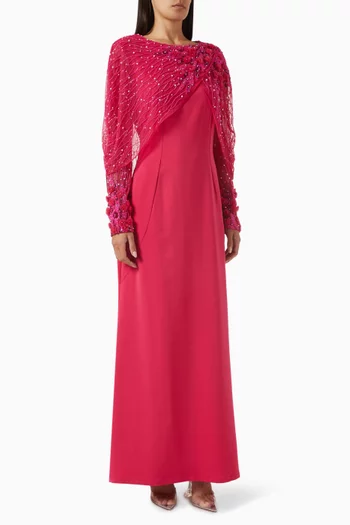 Embellished Floral-panel Gown