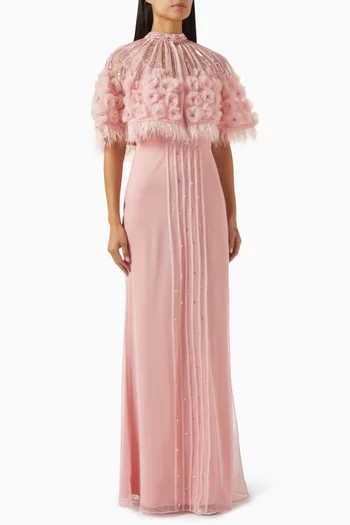 Floral Detachable Cape Gown