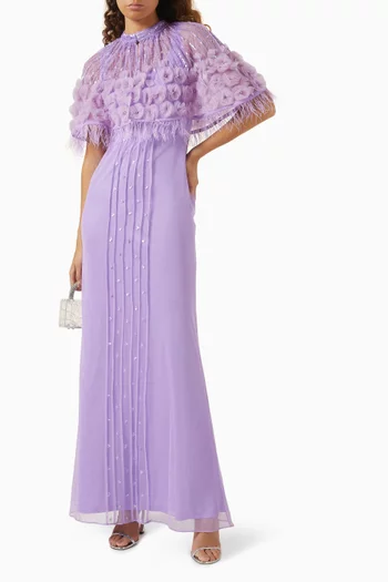 Floral Detachable Cape Gown