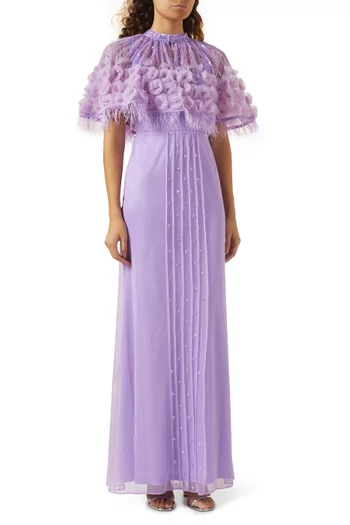 Floral Detachable Cape Gown