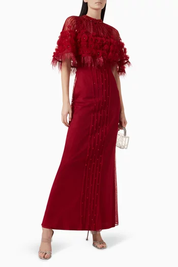 Floral Detachable Cape Gown