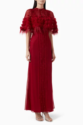 Floral Detachable Cape Gown