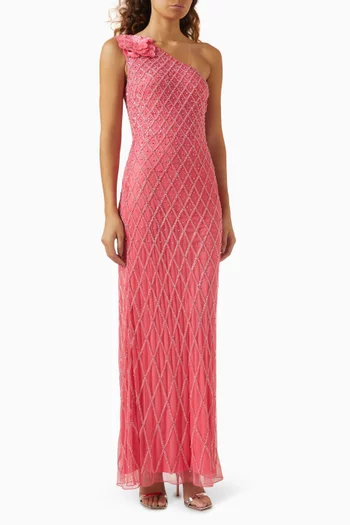 Embellished One-shoulder Maxi Dress