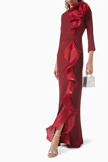 Ruffled-trim Dress in Crepe