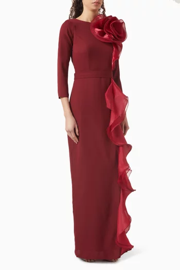 Ruffled-trim Dress in Crepe