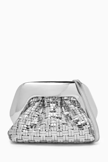 Micro Tia Woven Clutch Bag in Metallic Vegan Leather