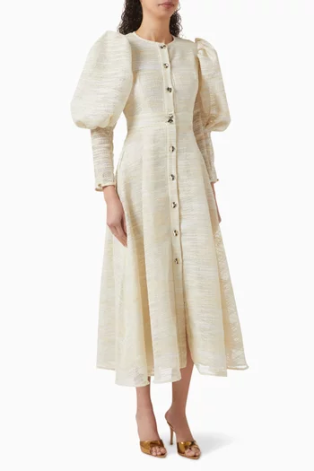 Puff-sleeve Midi Dress