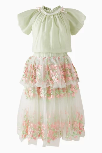 Rose Layered Skirt in Mesh