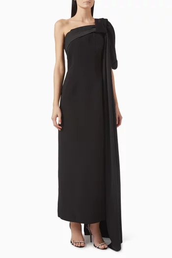 One-shoulder Sash Maxi Dress in Crepe