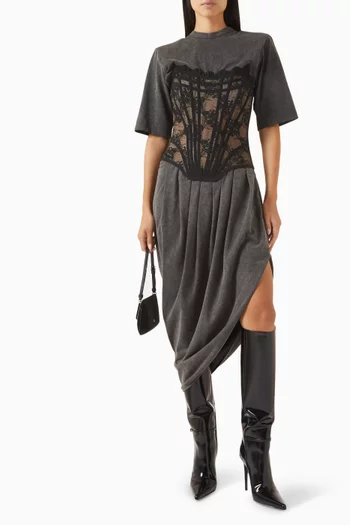 Bustier Draped Midi Dress