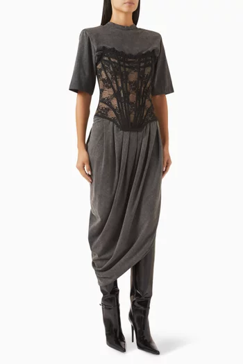 Bustier Draped Midi Dress