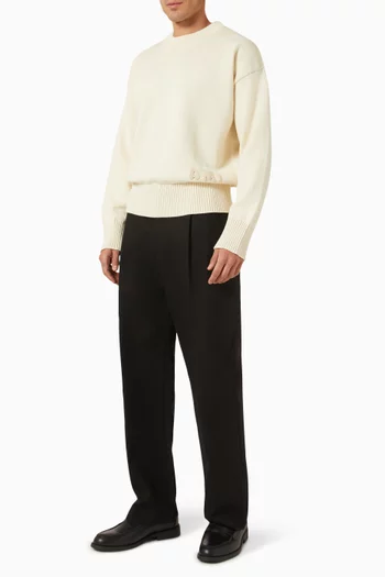 Logo Embroidered Crewneck Sweater in Cotton & Wool Knit