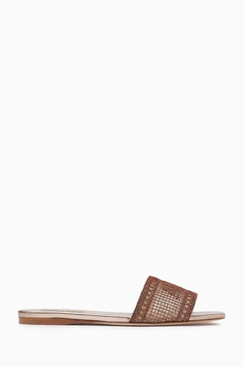 Roma Flat Slides in Metallic Crochet Lace