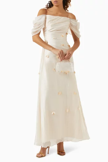 3D Floral-applique Dress in Chiffon & Scuba