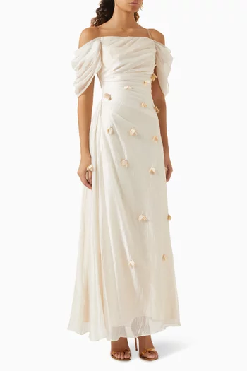 3D Floral-applique Dress in Chiffon & Scuba