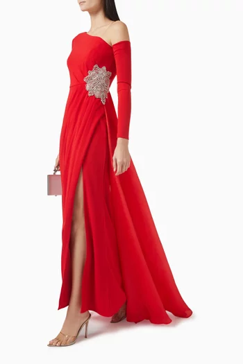 Crystal-embellished One-shoulder Gown