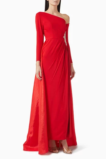 Crystal-embellished One-shoulder Gown