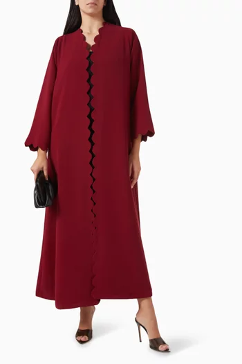 V-neck Scalloped Abaya in Polycrepe
