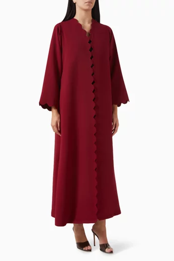 V-neck Scalloped Abaya in Polycrepe