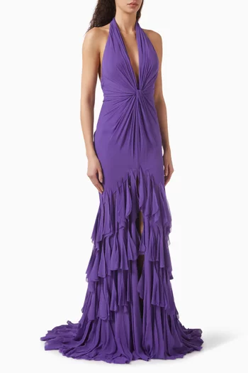 Laser Cut Frill Gown in Chiffon