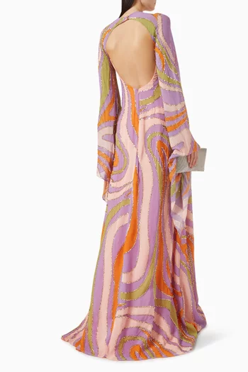 Beaded Printed Gown in Chiffon