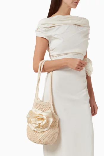 Medium Devana Tote Bag in Satin & Crochet