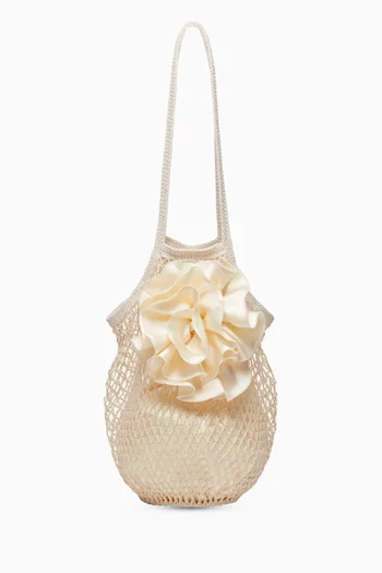 Medium Devana Tote Bag in Satin & Crochet