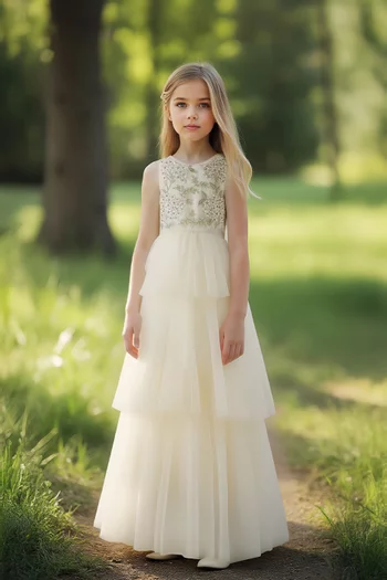 Madeline Floral-embellished Dress in Tulle