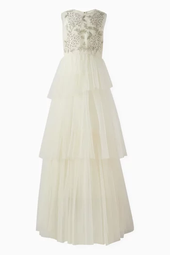 Madeline Floral-embellished Dress in Tulle