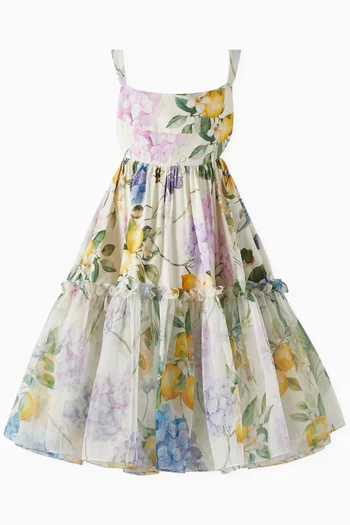 Victoria Floral-print Dress in Linen-blend