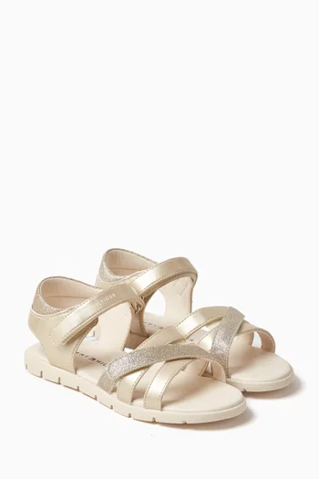 Strappy Sandals in Metallic Faux Leather