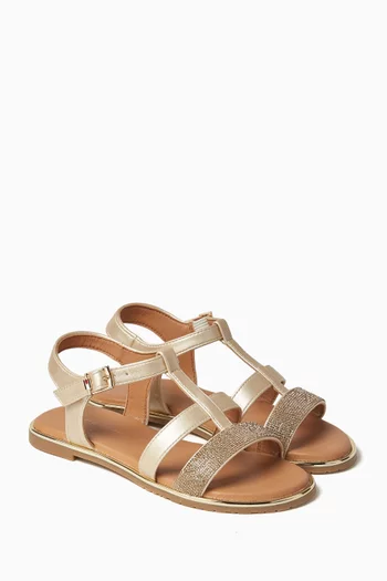 Glitter Sandals in Metallic Faux Leather
