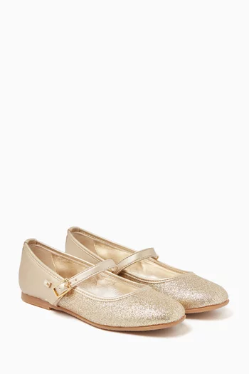 Glitter Ballet Flats in Faux Leather