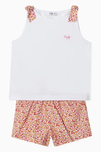 Floral-print Top & Shorts Set in Cotton