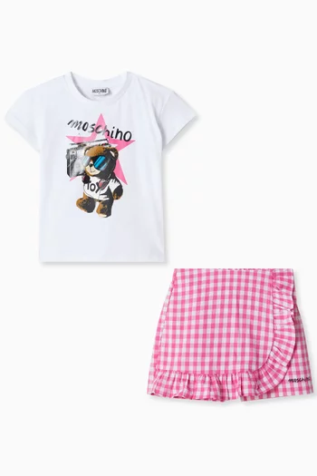 Graphic-print T-shirt & Skorts Set in Cotton
