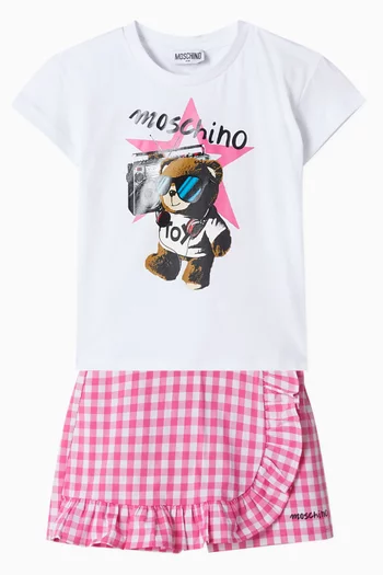 Graphic-print T-shirt & Skorts Set in Cotton