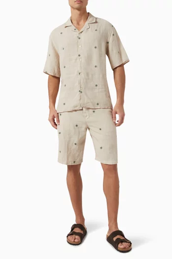 Floral Embroidered Bermuda Shorts in Linen