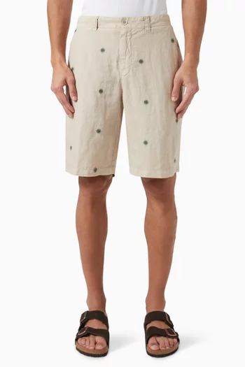 Floral Embroidered Bermuda Shorts in Linen