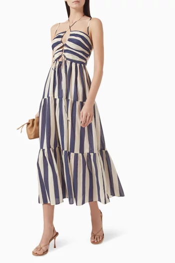 Stripe Halter Maxi Dress in Cotton Voile
