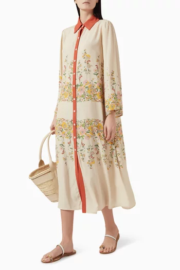 Laurus Flared Sleeve Maxi Dress in Crepe