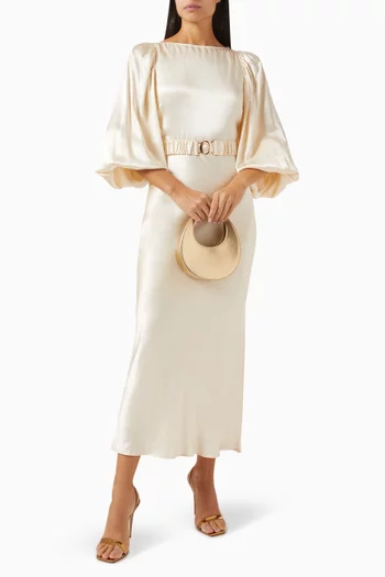 La Lune Belted Midi Dress in Satin