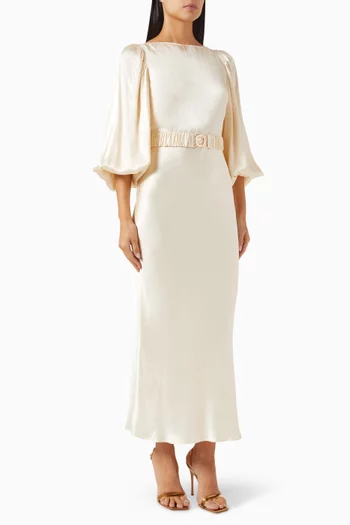 La Lune Belted Midi Dress in Satin
