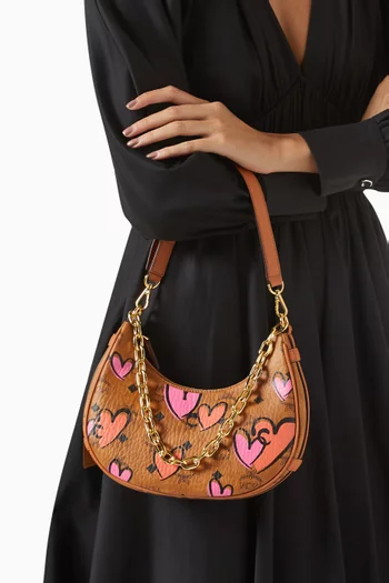 Crescent Hobo Shoulder Bag in Coated-canvas