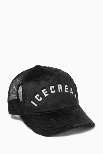 Logo Trucker Cap in Faux-fur and Mesh