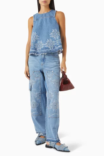 Broderie Anglaise Carpenter Jeans in Denim