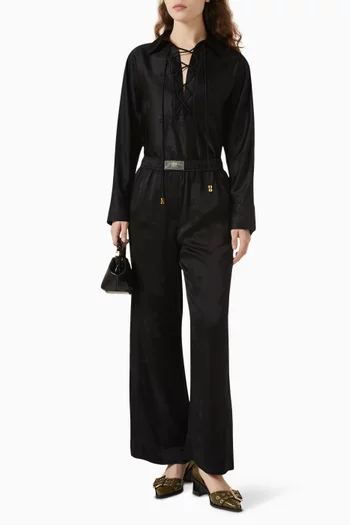Floral Jacquard Tie-up Top in Satin