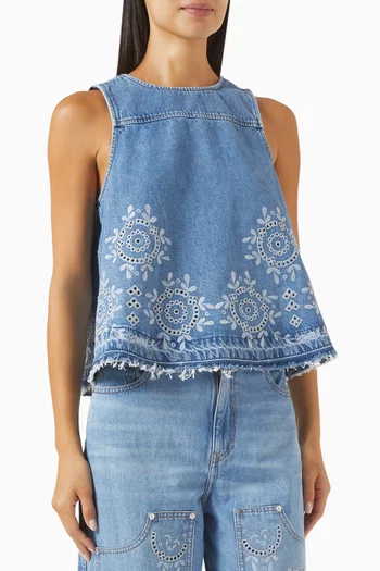 Broderie Anglaise Top in Denim