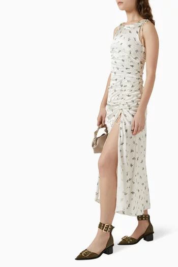 Printed Gathered Maxi Dress in Satin